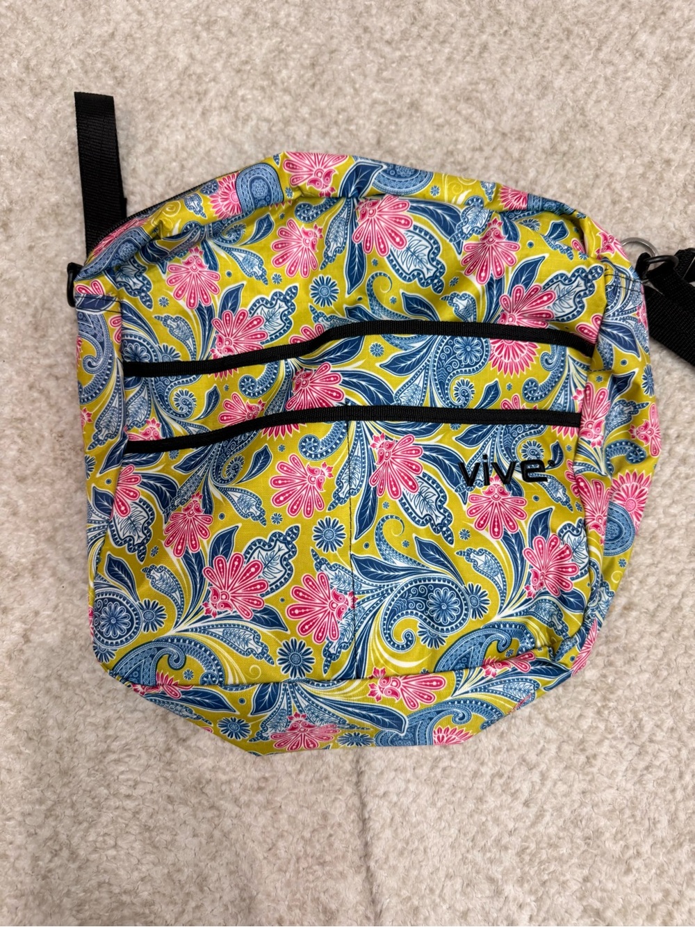Vintage Vive Y2K Yellow Paisley Floral Crossbody Bag with Blue & Pink Accents
